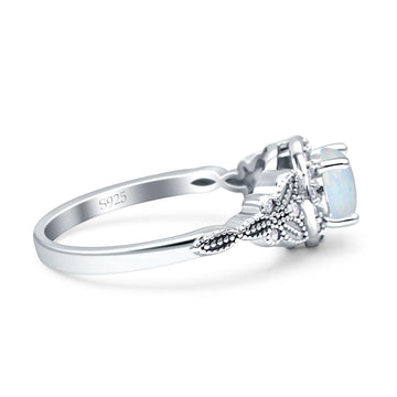 Art Deco Round Butterfly Engagement Ring Lab Created White Opal 925 Sterling Silver Wholesale